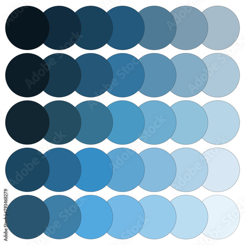 Blue gradient circles display. Shades of blue color palette. Circular graphic elements. Vector illustration. EPS 10.