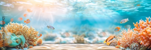 Underwater nature. Coral reef in blue sea and ocean. Fascinated by the beauty of the underwater world