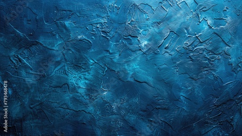 Textured blue painting with abstract patterns