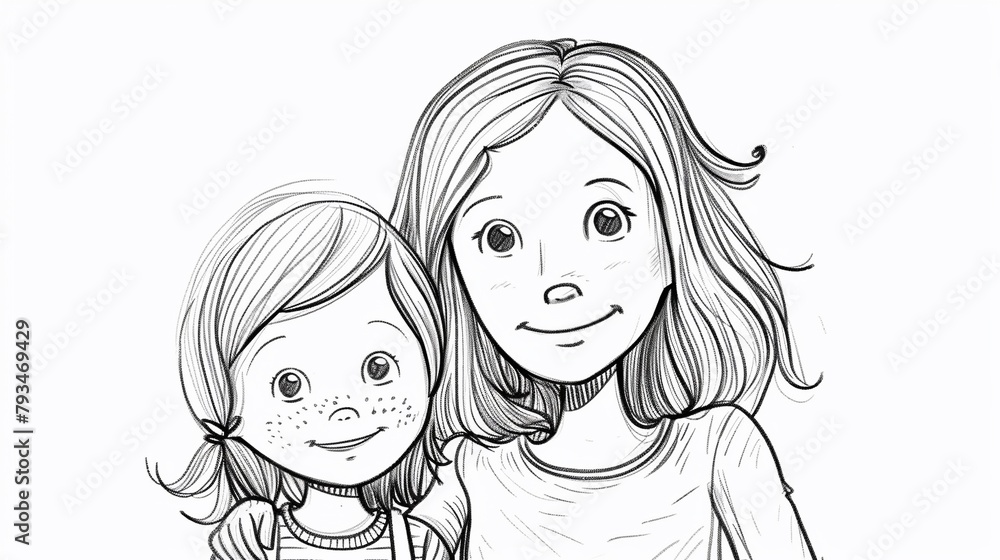 A little girl and her mummy in cartoon style A little girl and her mummy in cartoon style