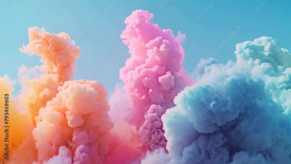 Colorful of smoke floating in the air with a clear sky in the background Colorful of smoke floating in the air with a clear sky in the background