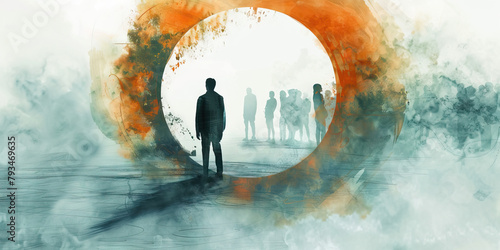 Alienation: The Outsider and Closed Circle - Picture an outsider looking in at a closed circle, illustrating the alienation and isolation often experienced by those outside of a cult