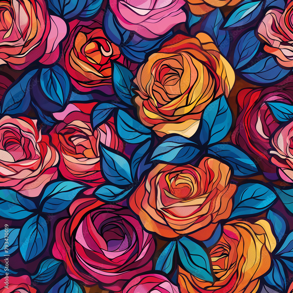 Detailed pattern, multiple roses intertwined, vibrant colors and intricate details, perfect background or wallpapers Detailed pattern, multiple roses intertwined, vibrant colors and intricate details, perfect background or wallpapers