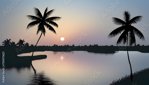 Kerala Backwater Landscape illustration.  © Pram