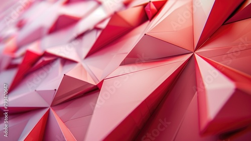 Three-dimensional angular shapes forming tessellated surface in shades of red