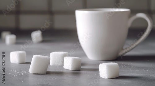 White sugar cube and cup on a gray surface photo
