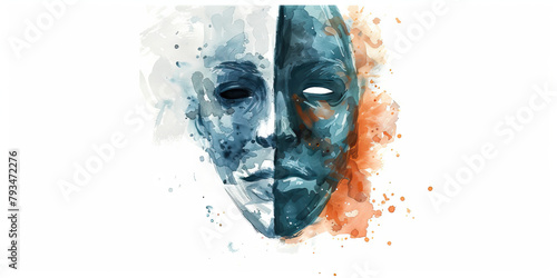 Cognitive Dissonance: The Two-Faced Mask and Conflicted Expression - Picture a two-faced mask with a conflicted expression, illustrating the cognitive dissonance experienced by cult members.