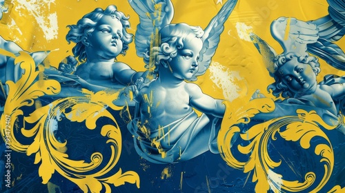 Baroque Angels in Modern Riso Art Style