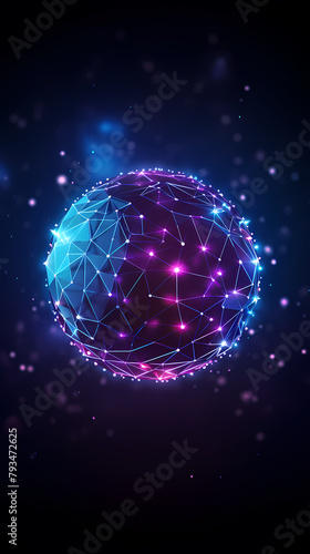 3D rendering of glowing sphere with connections and data points