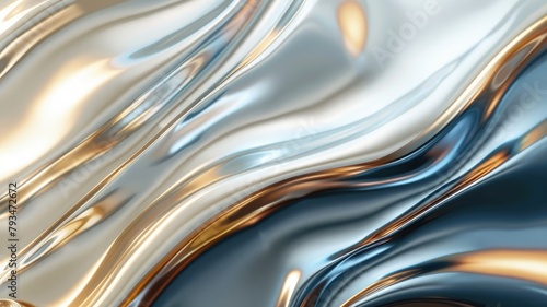 Abstract liquid gold and silver wave pattern with reflection