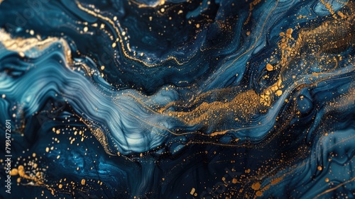 Abstract blue and gold marble pattern photo