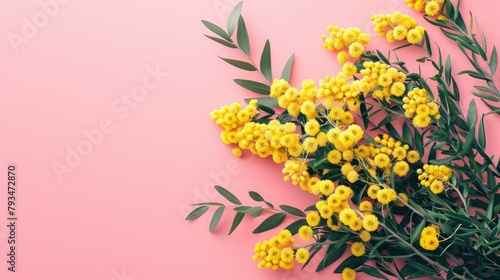 A delightful Mother s Day gift featuring vibrant yellow mimosa flowers against a soft pink backdrop © 2rogan