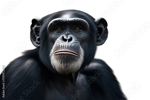 picture photograph chimpanzee common thoughtful looking ape stock chimp photo monkey pan sad image troglodytes primate head bonobo hand animal mammal congo africa white background sitting black one 