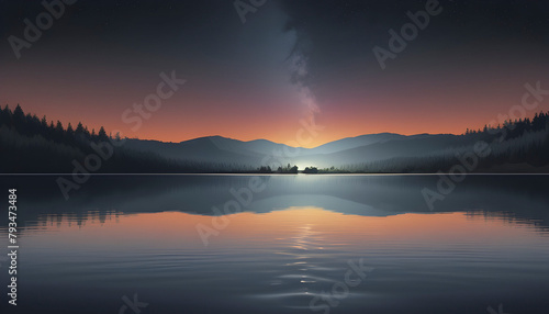 A painting of Lake and Mountain Landscape.  © Pram