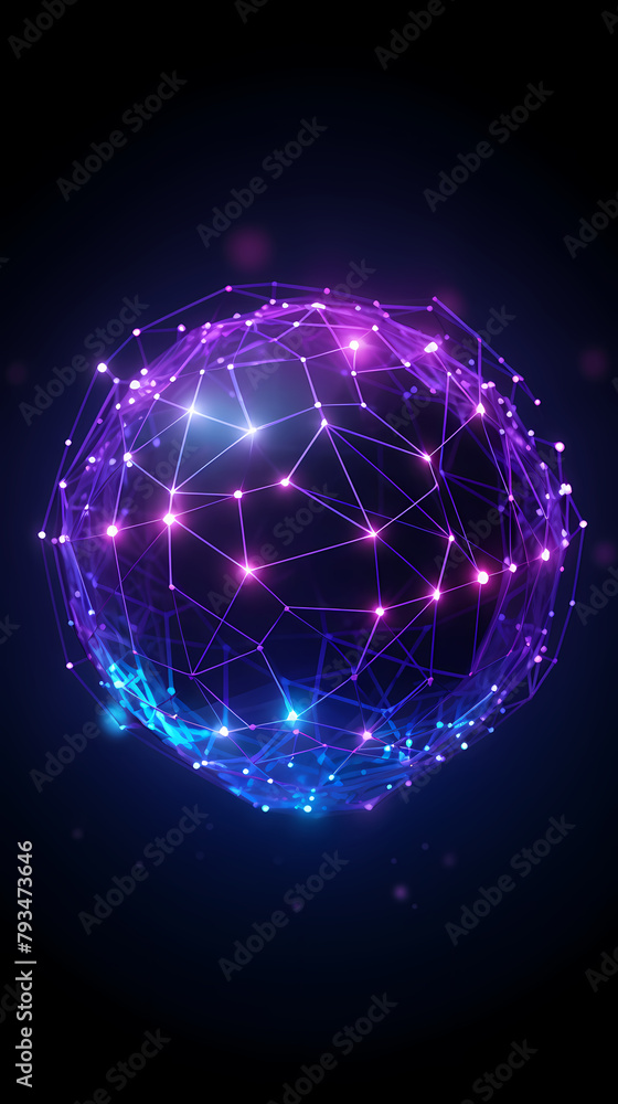 Obraz premium 3D rendering of glowing sphere with connections and data points