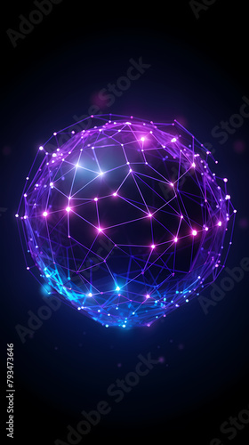 3D rendering of glowing sphere with connections and data points © ma