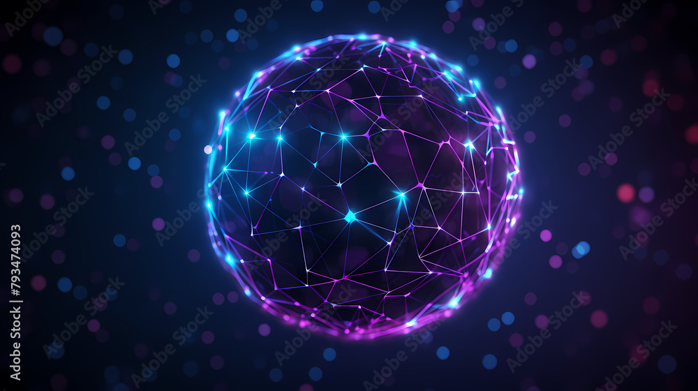 3D rendering of glowing sphere with connections and data points 3D rendering of glowing sphere with connections and data points