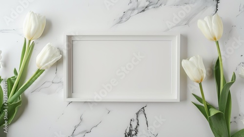 White tulip and mockup frame with space for text #793474491