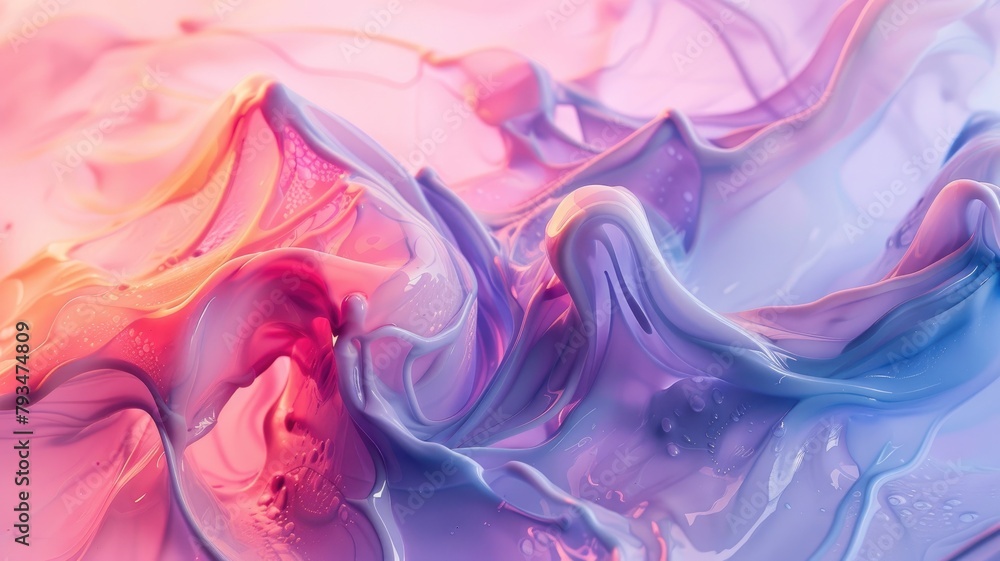 Fototapeta premium Abstract image of swirling pink and blue hues resembling fluid art