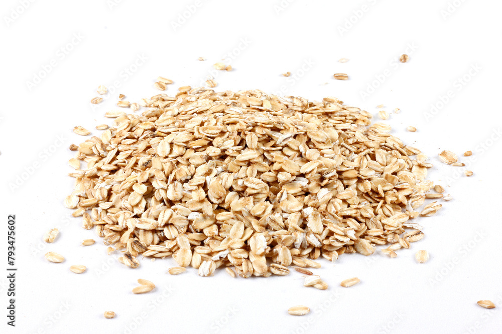 Portion of Raw organic oat flakes isolated on white background. Photography for packaging Portion of Raw organic oat flakes isolated on white background. Photography for packaging