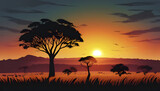 A painting of Savanna Landscape Illustration. 