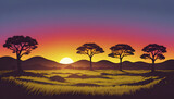 A painting of Savanna Landscape Illustration. 