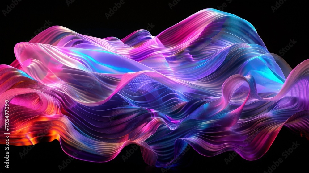 Fototapeta premium Explore the captivating beauty of this abstract fluid iridescent holographic neon curved wave in motion