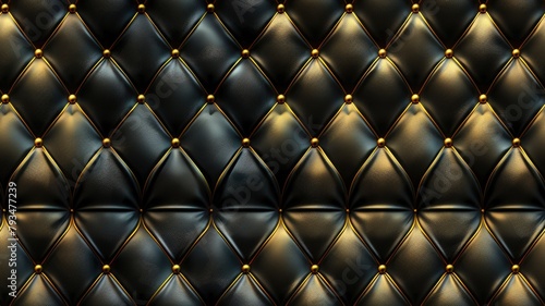Black quilted leather with golden studs in diamond pattern photo