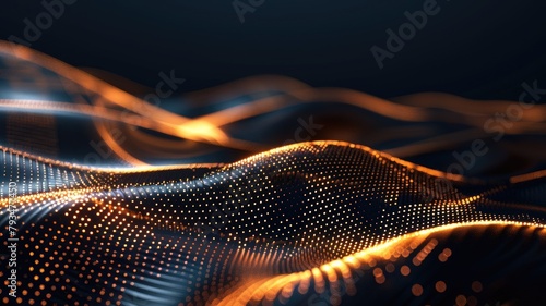 Wallpaper Mural Abstract digital wave pattern with glowing orange lights on dark background Torontodigital.ca