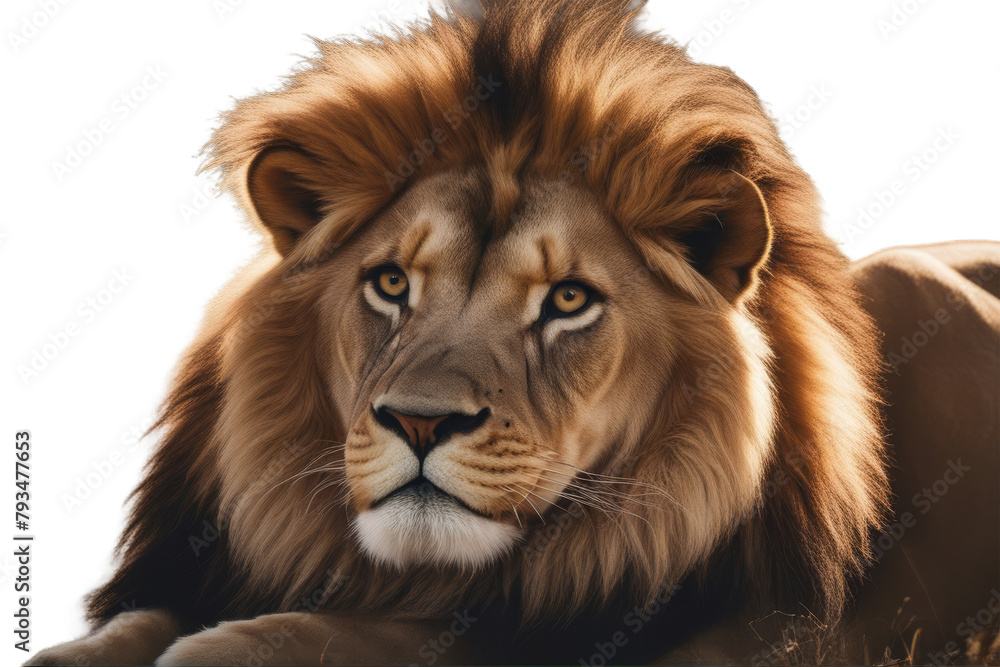 Fototapeta premium portrait lion conceptual animal predator dangerous cat wildlife wild felino male mane nature carnivore big head african danger strength majestic safari power creature furry angry roaring wilderness 