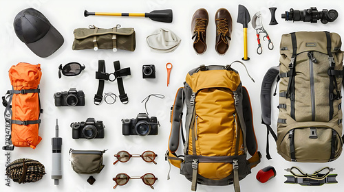 outdoor excursions featuring a variety of backpacks and accessories, including a gray backpack, bla