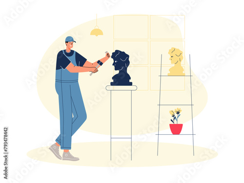 Artists sculpt statues. Craft vector illustration