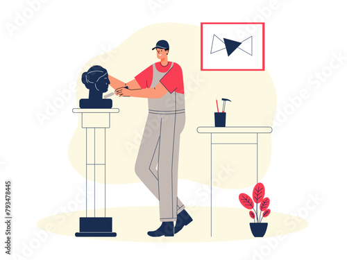 Artists sculpt statues. Craft vector illustration