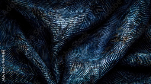 Close-up of textured blue fabric with intricate patterns