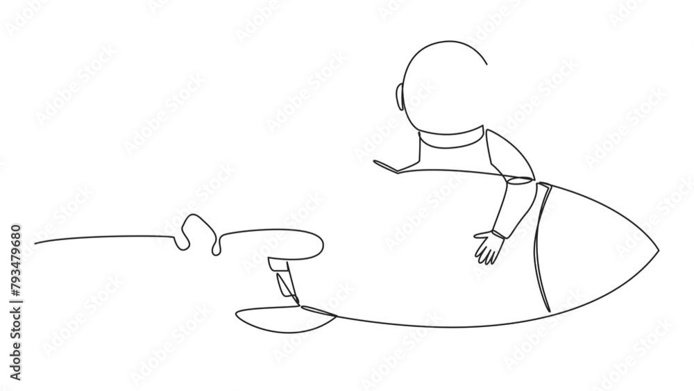 Animation of single one line drawing young energetic astronaut hugging ...