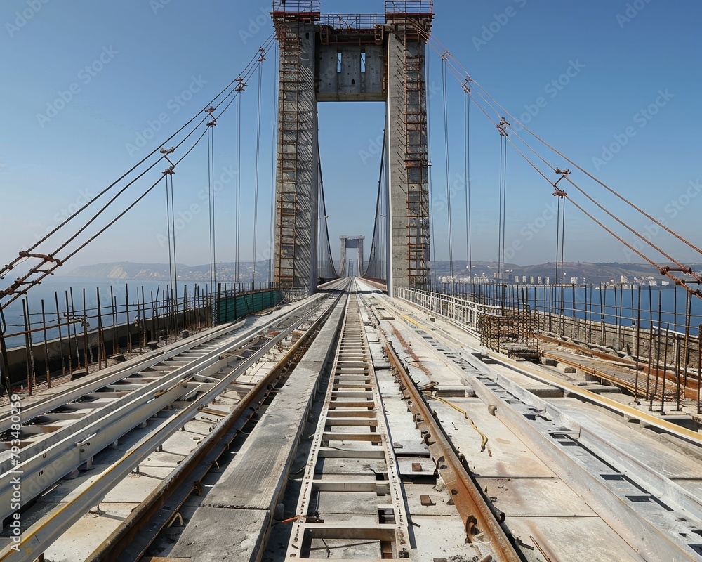 Fototapeta premium A long bridge is under construction.