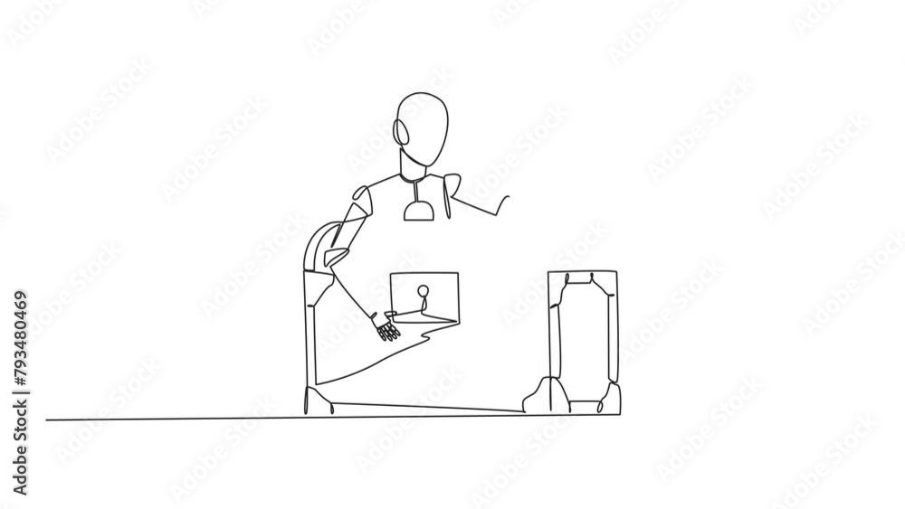 Self drawing animation of continuous line drawing robotic hugging treasure chest. Scans were carried out to determine how antique the objects were inside. Technology concept. Full length animated Self drawing animation of continuous line drawing robotic hugging treasure chest. Scans were carried out to determine how antique the objects were inside. Technology concept. Full length animated