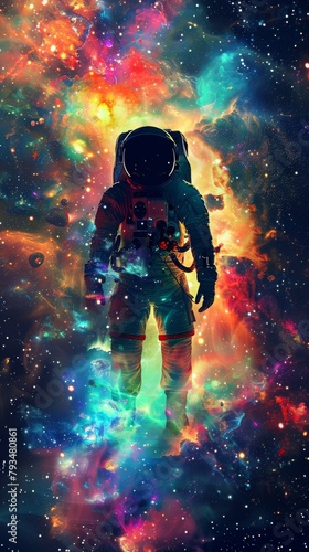 Astronaut in vibrant cosmic space