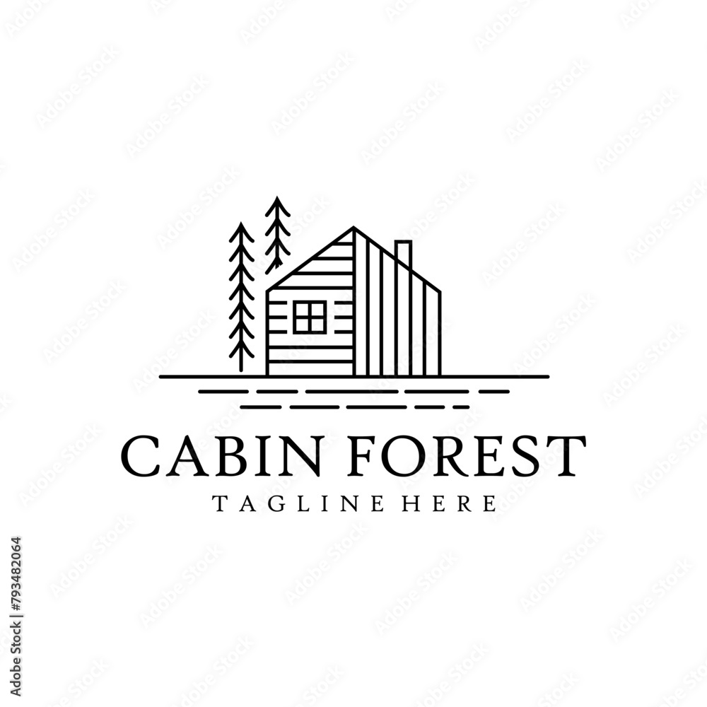 simple forest cabin line logo