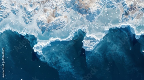Satellite image of the Arctic region, showing the extent of sea ice and glaciers, highlighting the impacts of climate change on the polar environment. photo