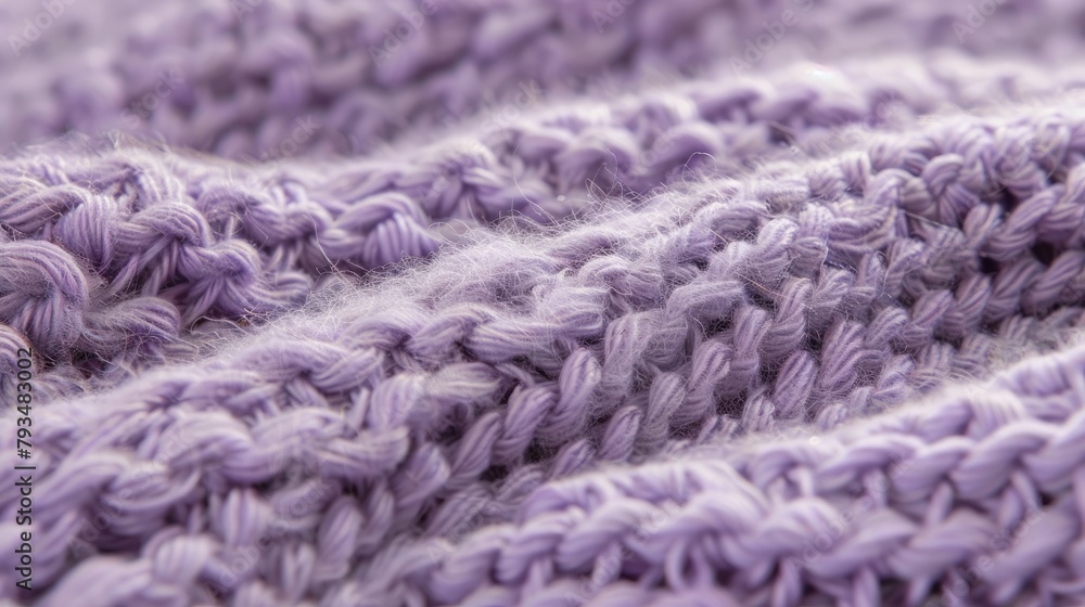 Close up of purple knitted fabric pattern. Knitted background.