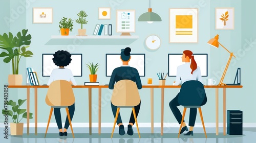 Depict Flexibility with Harmony, showing a flexible work environment that maintains balance