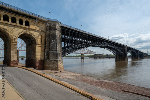 Eads Bridge over Mississippi River in St, Louis, Missouri on sunny April morning.