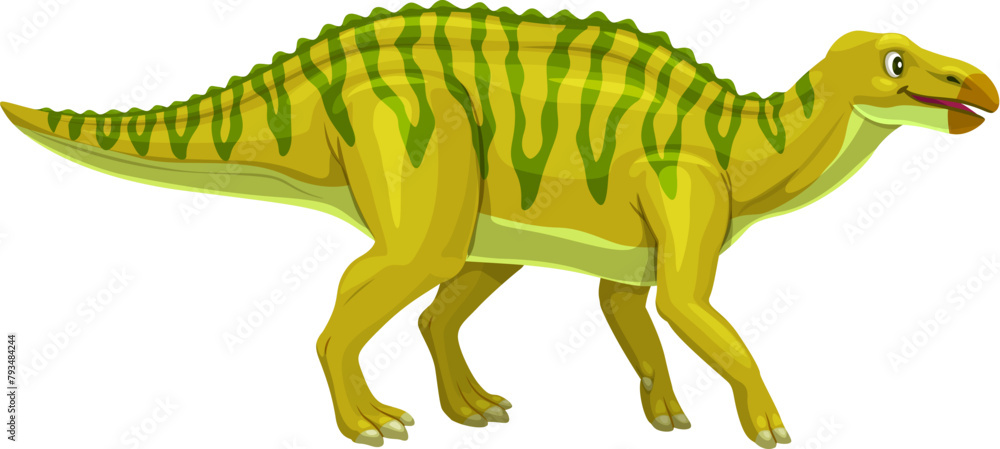 Fototapeta premium Cartoon Shantungosaurus dinosaur character. Isolated vector herbivorous dino from the late cretaceous period, characterized by its massive size, long neck, and duckbill-shaped mouth