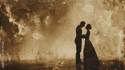 in sepia tones, a photograph captures a couple dancing under the stars, their timeless love story