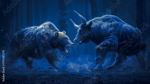 Digital Art of Bear and Bull Clashing in a Mythical Showdown © Mutshino_Artwork