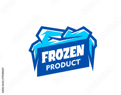 Frozen product icon, vector emblem with crisp, stylized ice crystals, surrounded by frosty icicles, encapsulating the essence of cold, with a cool, modern font beneath, evoking freshness and quality