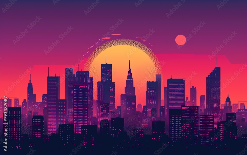 urban illustration with tall buildings