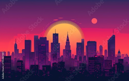 urban illustration with tall buildings