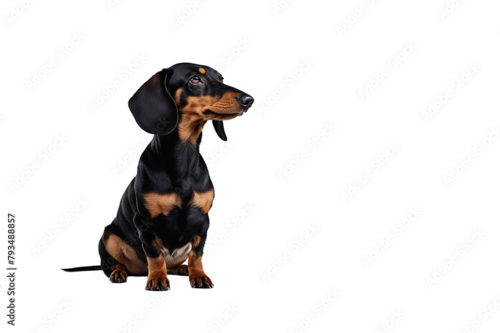 dog isolated background white dachshund animal canino pet brown sitting cute adorable mammal breed red short domestic sausage pedigree doggy portrait stare cut playful purebred muzzle paw